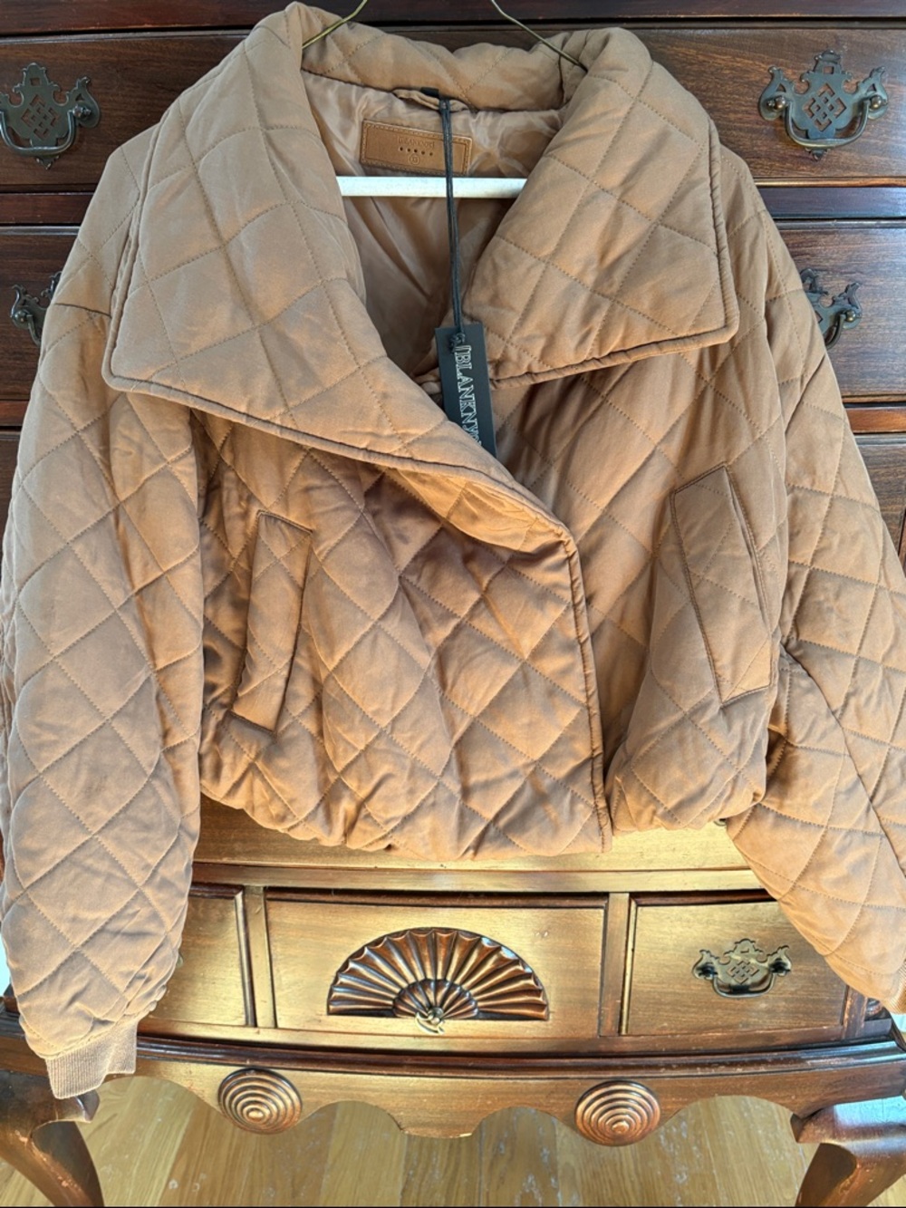Blank NYC Quilted Cropped Bomber Jacket in Camel Tan